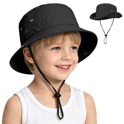 Kids UPF 50+ Sun Hat for Girls Boys Lightweight Wide Brim Bucket Hat for Hiking Beach Safari Hat, Quick Dry Adjustable Foldable (1pack-Black)