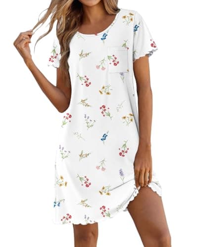 Ekouaer Bamboo Viscose Nightgowns for Women Short Sleeve Sleep Shirts