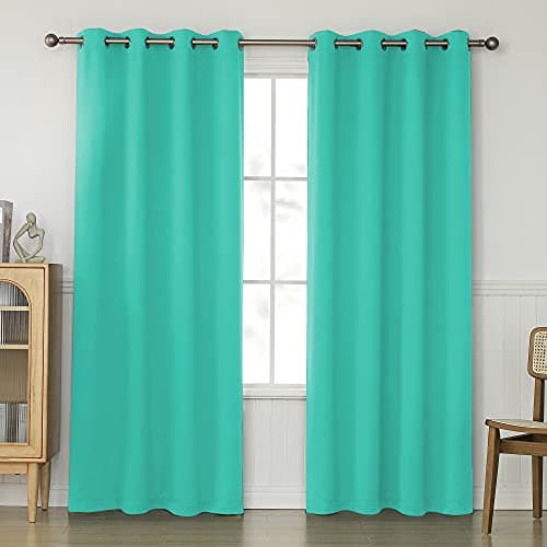 KEQIAOSUOCAI Turquoise Blackout Curtains 84 Inches Long for Living Room - Grommet Room Darkening Thermal Insulated Teal Green Curtain Drapes for Kids Nursery Bedroom, 2 Panels Sets, 52W x 84L