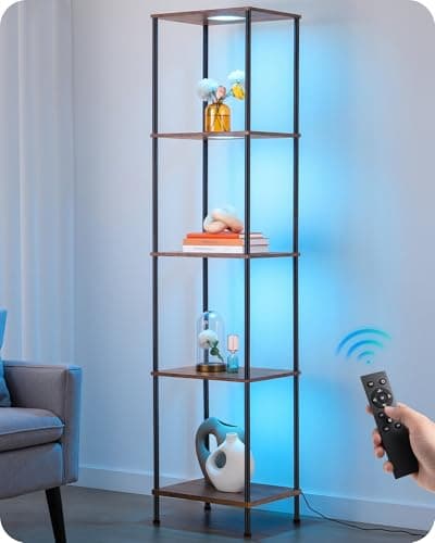 EDISHINE RGBW Floor Lamp with 5-Tier Display Shelves, Remote Control