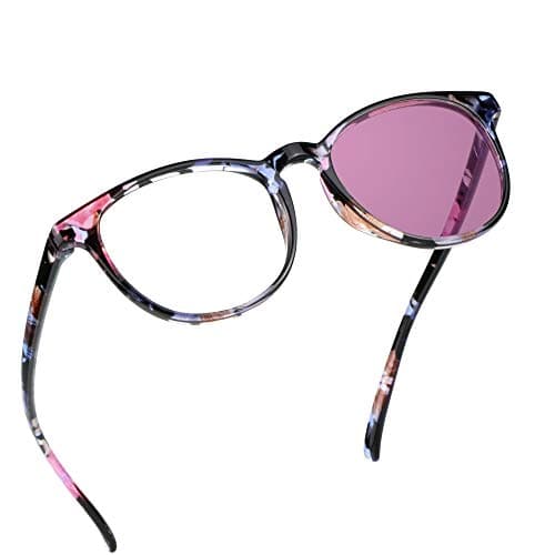 YEIN Blue Light Blocking Glasses, Spring Hinge Photochromic Pink Sunglasses, Computer Reading Glasses, Gaming Glasses, TV Glasses for Women(Pink Floral,+0.50 Magnification)