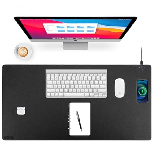 ACOOFCGOU Wireless Charging Desk Mat, Mouse Pad,Black-R, 36 * 17 inch