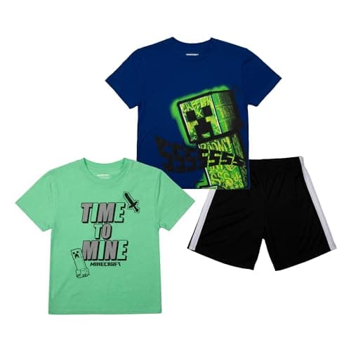 Minecraft Boys 3-Pack Shirt Set - Includes Two Tees and Mesh Shorts-Large
