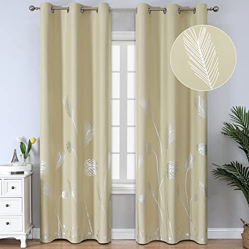 Beige Blackout Patterned Curtains for Living Room Bedroom 42Wx84L Inch Long