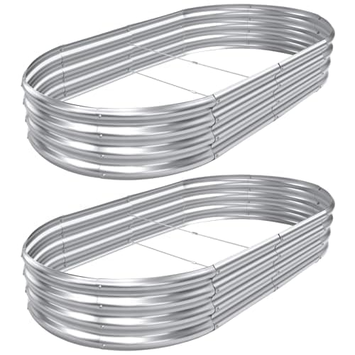 AHEONLAR 2pack 8×4×1ft Raised Garden Bed，Outdoor Galvanized Planter Boxes, Oval Large Metal Raised Garden Beds for Vegetables