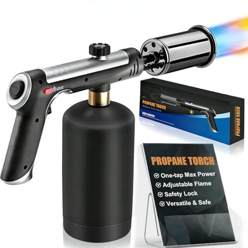 Dutywand Torch Gun with One-Touch Max Fire, Flame Thrower with Safety Lock, Blow Torch Gun for BBQ, Grill, Charcoal Lighter, Cooking Flamethrower for Camping, Outdoors (Tank Not Included)