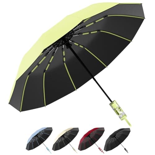 YINBAOGE Automatic Compact Travel Umbrella, Windproof Folding 12 Ribs Umbrella for Rain & Sun with UV Protection, Lightweight & Portable for Men and Women (Green, 42 Inch-1 Pack)