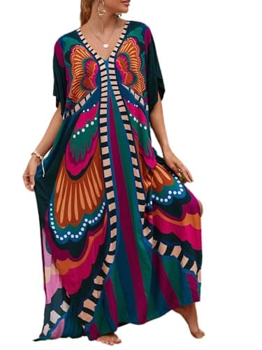 SMUDGE Life Kaftan Dresses for Women Plus Size Summer Beach Dress with Print and Swim Cover Ups