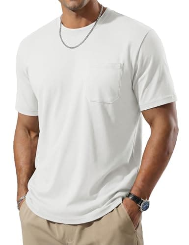 TACVASEN Mens T Shirts Short Sleeve Pocket Crewneck UPF 80+ Tshirts Moisture Wicking Lightweight Soft Breathable Casual Summer Tee White L