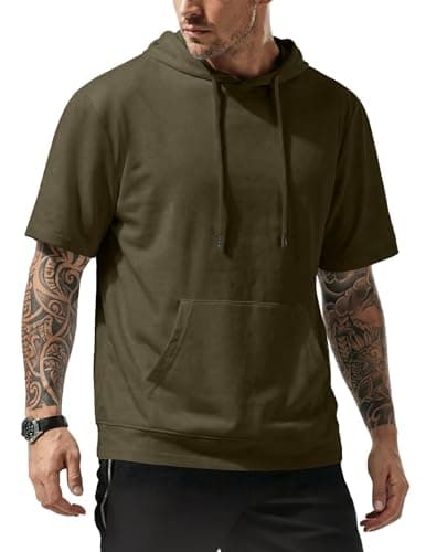 JMIERR Mens Workout Sweatshirt Short Sleeve Essentials Hoodie, Green XL