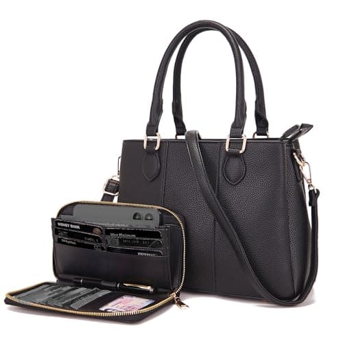 Qiyuer Purses and Wallet Set for Women Satchel Handbag Tote Bag Black