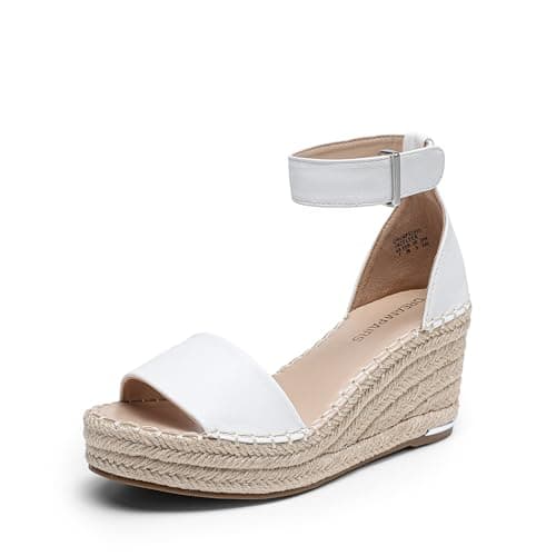 DREAM PAIRS Women's Wedge Sandals Open Toe Espadrilles Sandals Comfortable Dressy Ankle Strap Platform Sandals Suitable for Work Beach Summer Shoes,Size 7,White,DWUMPS2505
