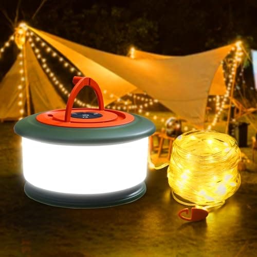 KOBAIBAN Camping String Lights, Rechargeable Tent Lights String with 6 Lighting Modes, 32.8 FT LED Hanging Waterproof Camping Lamp String for Garden, Travel, Decoration Festival Gift (Green Orange)