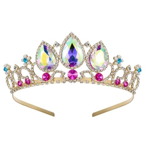 SWEETV Rapunzel Tiara for Little Girls, Princess Crowns Aurora Borealis Crystal Aurora Borealis Crystal Tangled Headband for Kids Cosplay Birthday Costume, Wedding Hair Accessories for Flower Girls