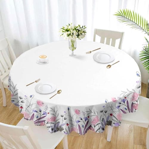 Eikione Round Tablecloth Wrinkle Free Table Cover Floral Tablecloths60Inch