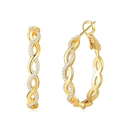 14k Gold Plated Hoop Earrings for Women Hypoallergenic Twisted Hoops