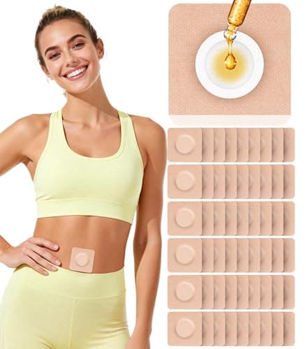HOTRYEE 54PCS Castor Oil Patches for Belly Button, Castor Oil Pack Wrap Disposable Self-Adhesive, Organic Cotton, Leak-Proof & Breathable, No Wash - Square, Beige