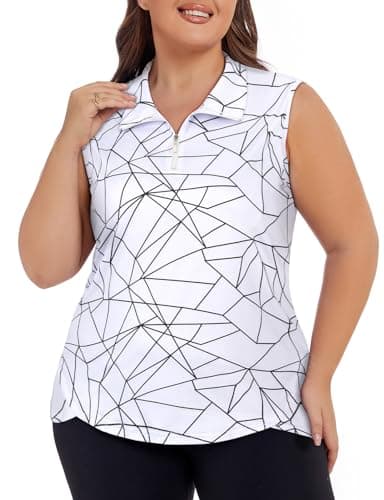 Koscacy Ladies Plus Size Golf Apparel, Running Tank Tops for Women Tennis Polo Shirts for Hiking Camping Outoor Fishing Marathon Sailing Loose Fitting Sleeveless Tunic Geometry 5X-Large