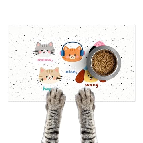 HOMETITUTE Cat Feeding Mat Rubber Backing Feeding Pad 24 x 16 Inch