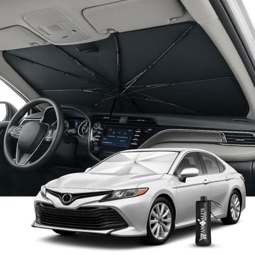 Andalus Brands Windshield Sun Shade for Cars, SUVs & Trucks – Foldable Umbrella Sun Visor for Car, Heat & UV Protector with Storage Pouch (Medium (56x31 inch))