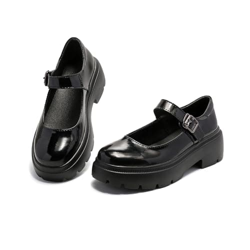 Ruiatoo Women's Mary Jane Platform Pumps – Chunky Low Heel Round-Toe Oxford Dress Shoes for Work, Wedding Guest, Travel & Everyday Chic (3965, Brilliant Black 36)