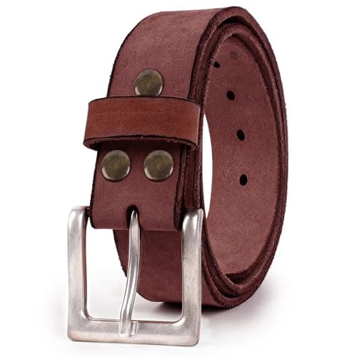 NPET Mens Leather Belt Full Grain Vintage Distressed Style Snap on Strap 1 1/2" Wide with Buckle