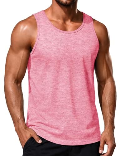 MAGCOMSEN Men's Tank Top Quick Dry Workout Gym Sleeveless Muscle Shirt Summer UPF 50+ Athletic Running Tops Pink M