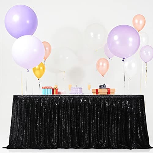 Eternal Beauty 9ft Sequin Table Skirt for Party Wedding Birthday Baby Shower Holiday Decoration (L9(ft) H 30in, Black)