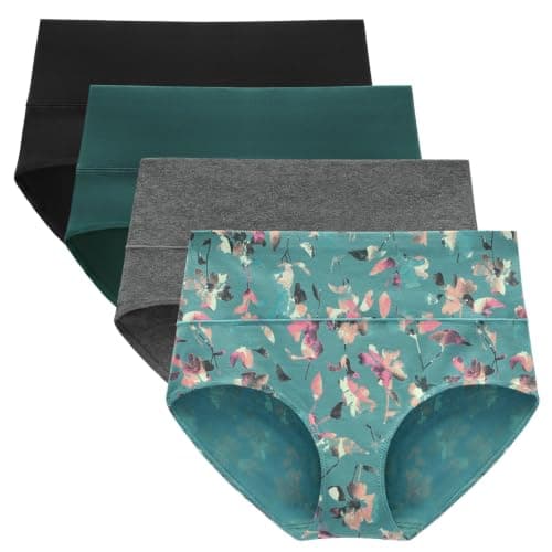 LIQQY Womens Underwear Cotton High Brief (X-Large, Black/Green/Grey/Floral)