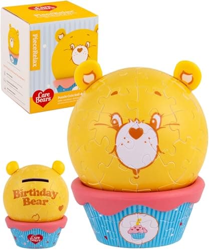 Care Bears™ by PieceRelax 3D Puzzle Coin Bank - Birthday Bear - Office and Home Decoration Made By 84 Curved Plastic Puzzle Pieces, Unique Gifts for Puzzle Lovers [C1091]