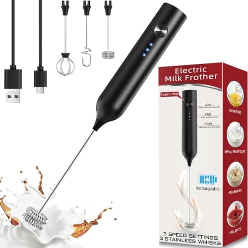 Milk Frother, Rechargeable & Handheld Frother Wand for Coffee, Black
