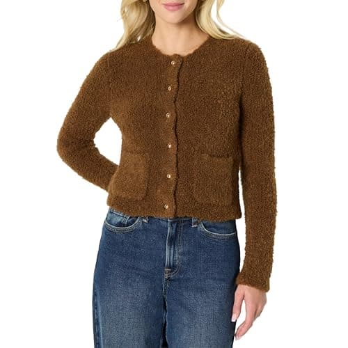 Amazon Essentials Women's Regular-Fit Trendy Wool Blend Boucle Button-Down Jacket, Brown, XX-Large