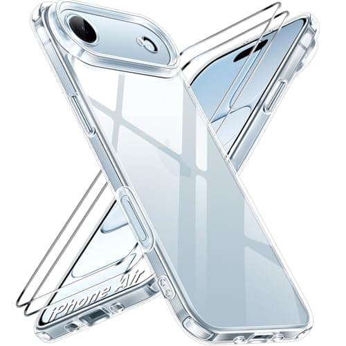 ivoler 3-in-1 Clear Case Designed for iPhone Air 6.5" 2025 with 2 Pack Tempered Glass Screen Protector, Military Shockproof Hard Back Slim for iPhone 17 Air Cover - Clear