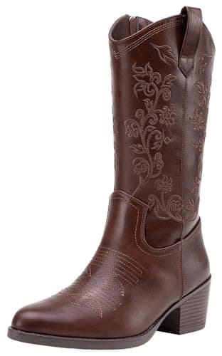 Vepose Women's Whisky Mid Calf Embroided Cowboy Boots Size 10, 9803