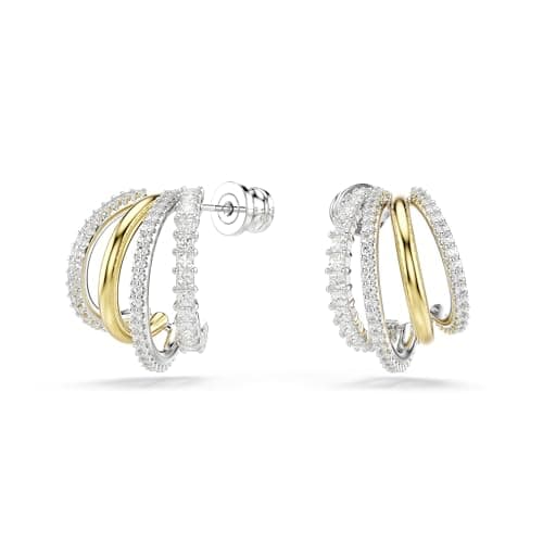 Swarovski Hyperbola Hoop Earrings, Mixed Cuts, Mini, Clear, Mixed Metal Finish