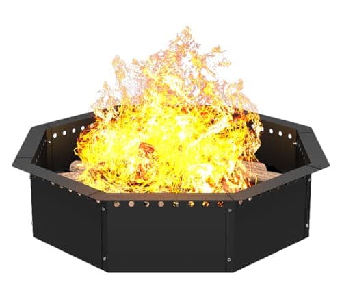 Mocomax Smokeless Fire Pit Ring 35-Inch Outer 31-Inch Inner Diameter, Large Solid Steel Firepit Liner for Outside Wood Burning, DIY Campfire Ring Above or In-Ground for Outdoor, Octagonal