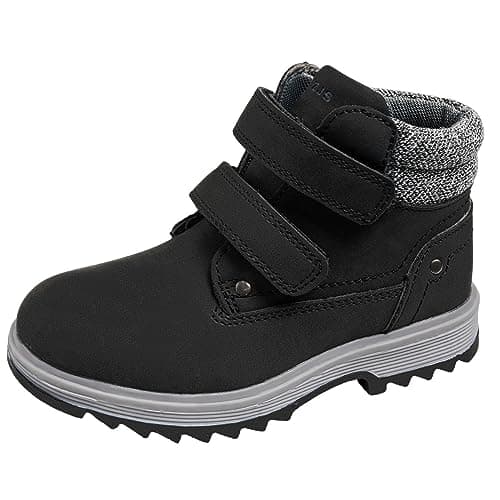 TZJS Kids' Hiking Work Boots for Boys Girls, Waterproof Outdoor Ankle Boots with Hook and Loop（(Black,numeric_8.5)