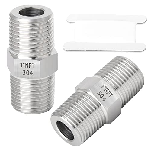 TAISHER 2PCS 304 Stainless Steel Hex Nipple, Pipe Fitting 1-Inch Male Pipe x 1-Inch Male Pipe