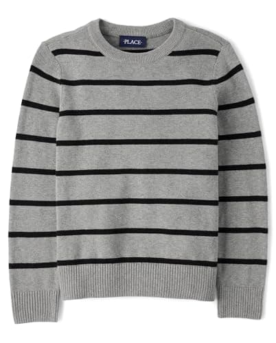 The Children's Place,Boys,Long Sleeve Crew Neck Pullover Sweater,Smoke Gauge Stripe,X-Small