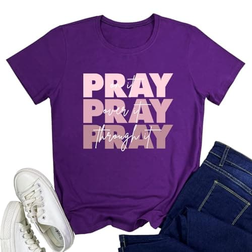 LOOKFACE Women Short Sleeve Graphic Tees Cute Cotton T Shirts Purple Small