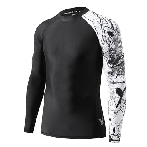 ADOREISM Rash Guard for Men BJJ UPF 50+ Quick Dry Long Sleeve Swim Shirts(Black Hyena, L)