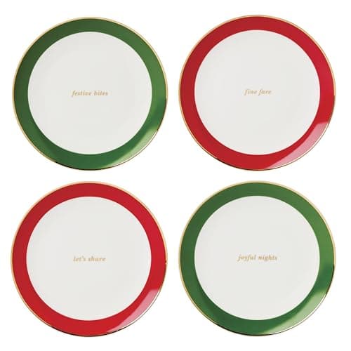 kate spade new york Evergreen Rim Accent Plates, Service For 4, Christmas Dishes, Dinnerware Set, Holiday