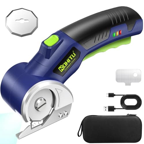 Cordless Electric Scissors: 4V Rechargeable Rotary Cardboard Cutter, 3000mAh Battery, with LED Light & Safety Lock, 2 Blades, Electric Box Cutter for Fabric Carpet Carton Plastic Leather Cloth(Blue)