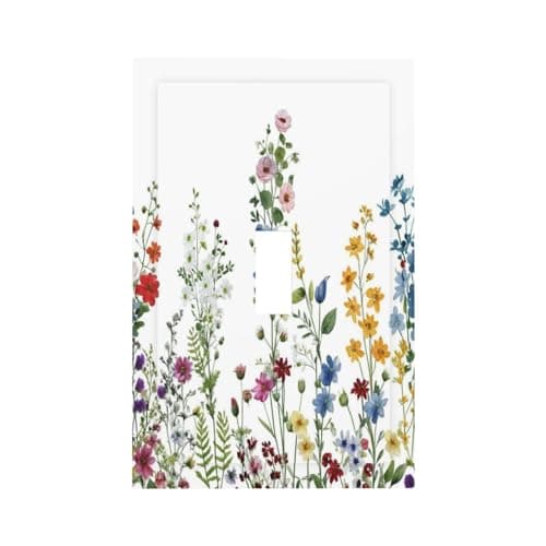 Wpshijia Light Switch Cover Plate Colorful Wildflowers Plants Flowers on White Background 1 Gang Switch Plate Covers Single Toggle Wall Plates Decorative Electrical Faceplate for Bathroom Home Decor