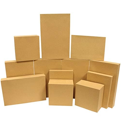 JOYIN 12PCS Christmas Brown Gift Boxes with Lids for Presents, 4" Deep Large Shirt Robe Wrapping Box, 4 Different Sizes Holiday Festive Lingerie Cupcake DIY Kraft Cardboard Boxes