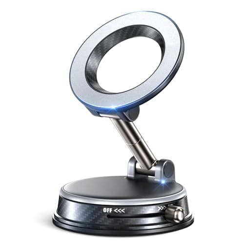 2026 Upgraded Vacuum Magnetic Car Phone Holder, 85LBS Strongest Suction & 2600gf Magnetic for Magsafe Car Mount, 360° Adjustable Foldable Cell Phone Holders for Your Car for iPhone 17 16 15-Silver
