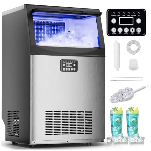 Mountman Commercial Ice Maker,110lbs/24H,36 Cubes in 14 Mins,Stainless Steel Ice Machine with 33lbs Storage Capacity,Self-Cleaning,Water Filter,Under Counter/Freestanding Ice Maker for Cafe,Home
