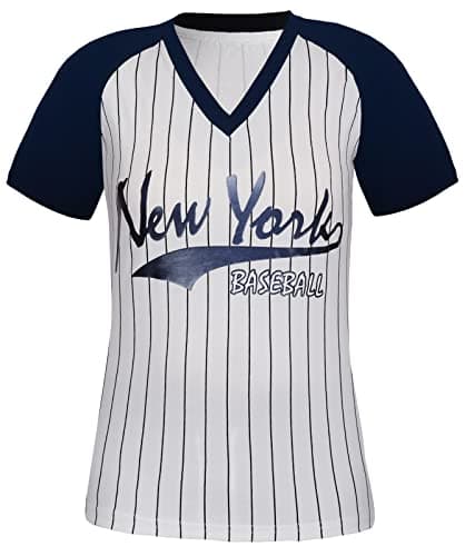 Geneisteck Womens City Fans Baseball Cage V Neck Fans Raglan T-Shirts - White & Navy (Size:3XL)