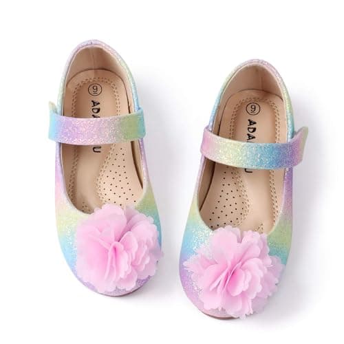 ADAMUMU Toddler Dress Shoes Flower Girl Shoes for Weeding Cute Toddler Mary Jane Shoes Lace Flore Ballet Flat for Walking,Jumping