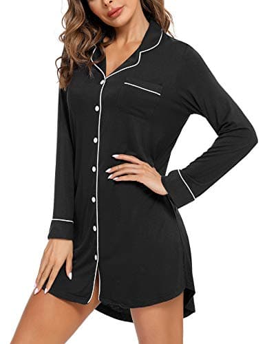 Samring Long Sleeve Nightgowns for Women Button Down Loose Sleep Shirt
